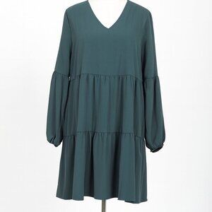 Amazon Boho Chic Green Long Sleeve Tiered V-Neck Tunic Dress M NIB
